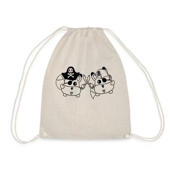 2 Little Cute Pirate Foxes Eye Patch Saber Duel - Drawstring Bag - nature - Front