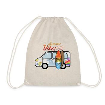 Camping bus with surfboards surfers summer vacation - Drawstring Bag - nature - Front