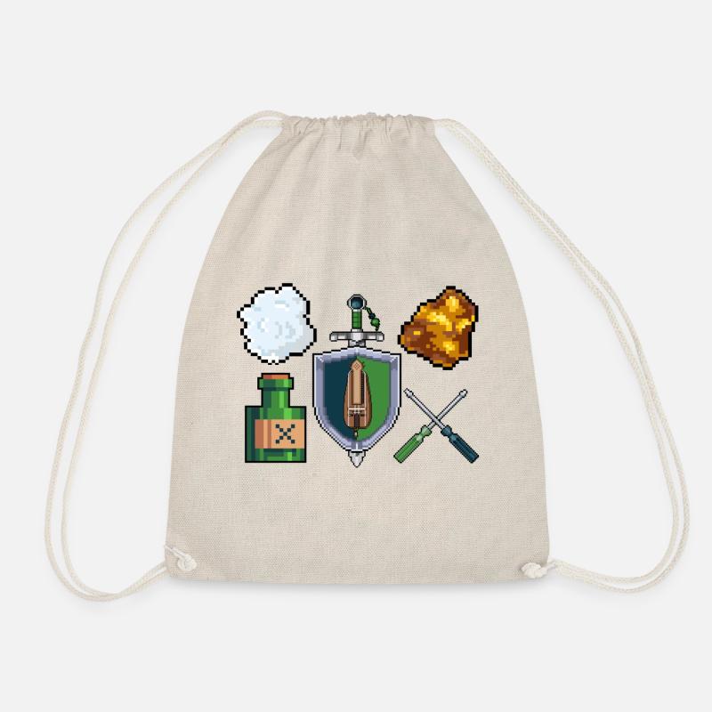 Pixel Hurdy Gurdy with Tools - Drawstring Bag - nature