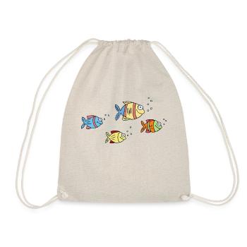 colorful fish water sea graffiti children's drawing - Drawstring Bag - nature - Front