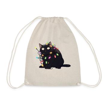 Weihnachts-Katze in der Lichterkette - Turnbeutel - Natur - Vorne