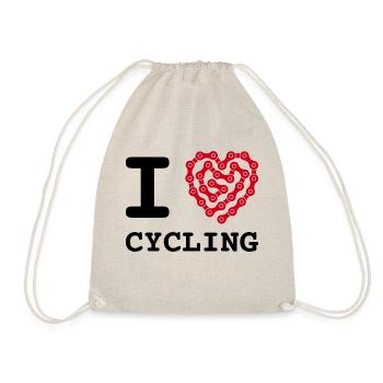 I Love Cycling Heart Bicycle Chain - Drawstring Bag - nature - Front