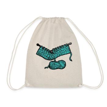 Blue Knitting, Needles and Ball of Yarn - Drawstring Bag - nature - Front