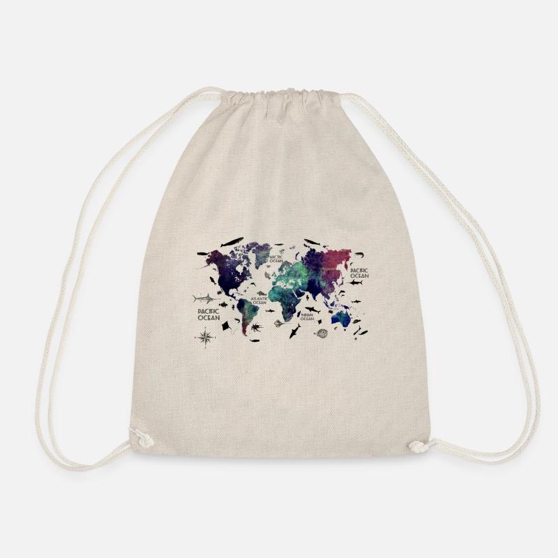 world map with oceans - Drawstring Bag - nature