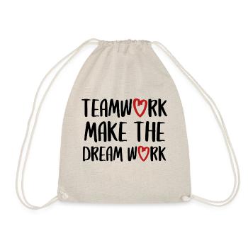 teamwork dream work Teamgeist Team Spruch - Turnbeutel - Natur - Vorne