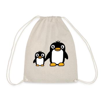 2 Penguins Dad Mom Child Baby Hands Holding Cute - Drawstring Bag - nature - Front