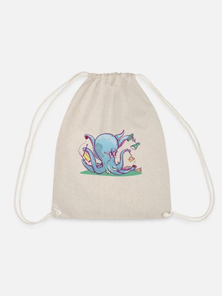 Niedlicher Oktopus häkeln - Turnbeutel - Natur