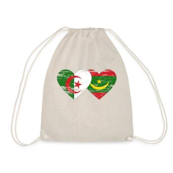Algeria Mauritania Flag Heart used - Drawstring Bag - nature - Front