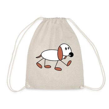 Dog stick figure walks cute walks comic - Drawstring Bag - nature - Front