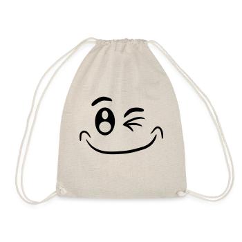 Comic Gesicht Lustig Smiley Zwinkern - Turnbeutel - Natur - Vorne