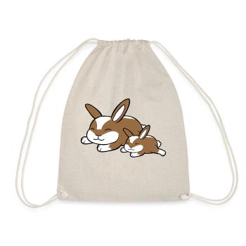 2 bunnies sleeping dad mom child mother lying tired - Drawstring Bag - nature - Front