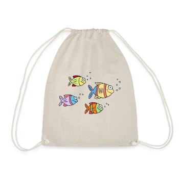 colorful fish water sea graffiti children's drawing - Drawstring Bag - nature - Front