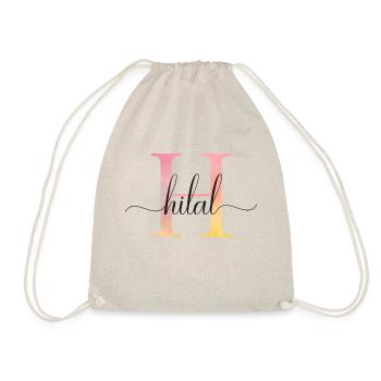 H | Monogram | Name | Hilal |Watercolor - Drawstring Bag - nature - Front