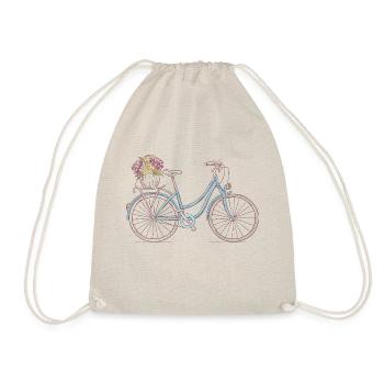 Vintage Bicycle Ladies with Flower Basket - Drawstring Bag - nature - Front