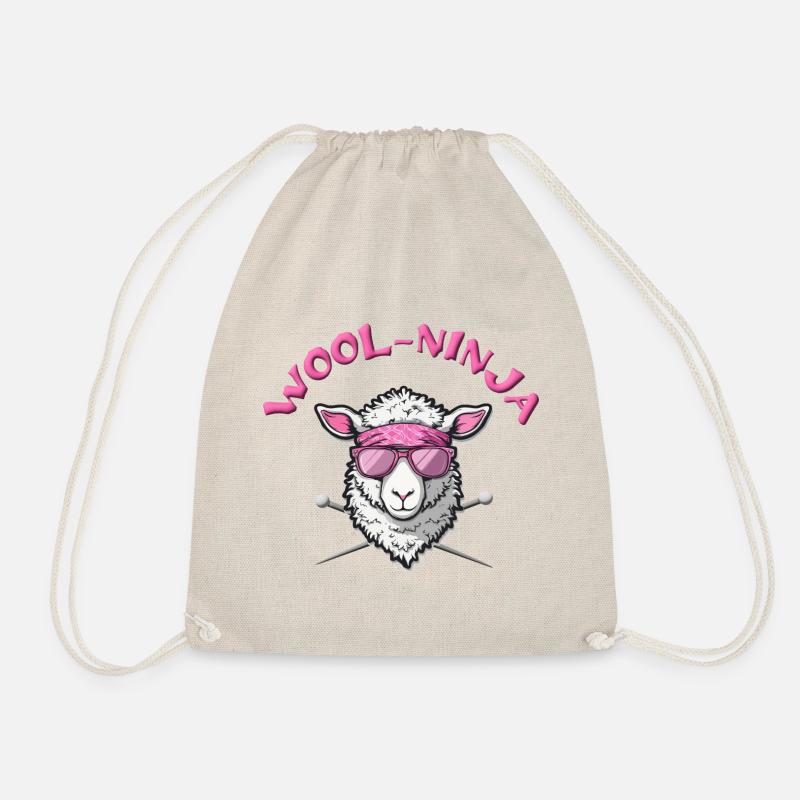 Wool-Ninja - mouton cool avec des aiguilles à tricoter - Sac de sport léger - nature