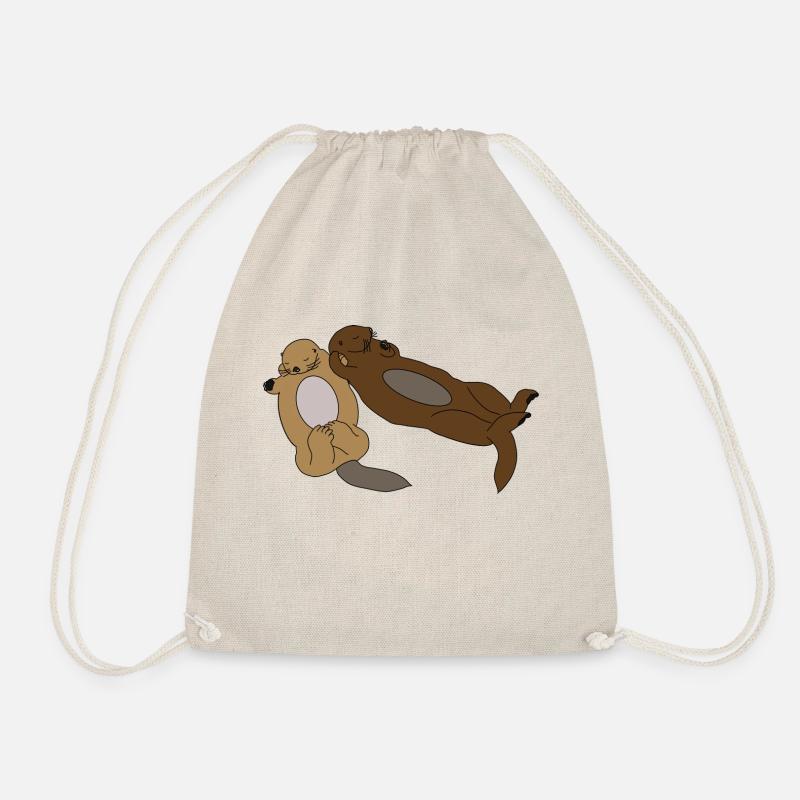 Cute Sleeping Otters - Drawstring Bag - nature