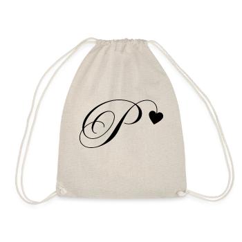 Letter p heart calligraphy - Drawstring Bag - nature - Front