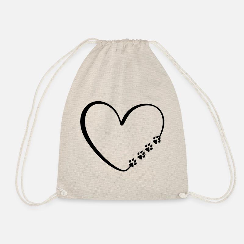 Dog Cat Paws Heart Valentine's Day - Drawstring Bag - nature