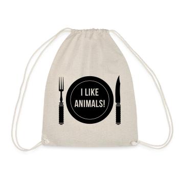 I Like Animals! (Fork / Knife / Plate / Black) - Drawstring Bag - nature - Front