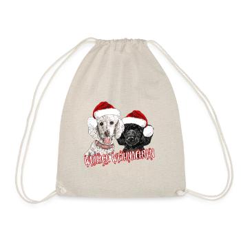 Frohe Weihnachten - weihnachtliches Pudelmotiv - Turnbeutel - Natur - Vorne