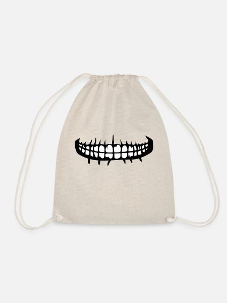 teeth mouth grin horror halloween scary boes - Drawstring Bag - nature