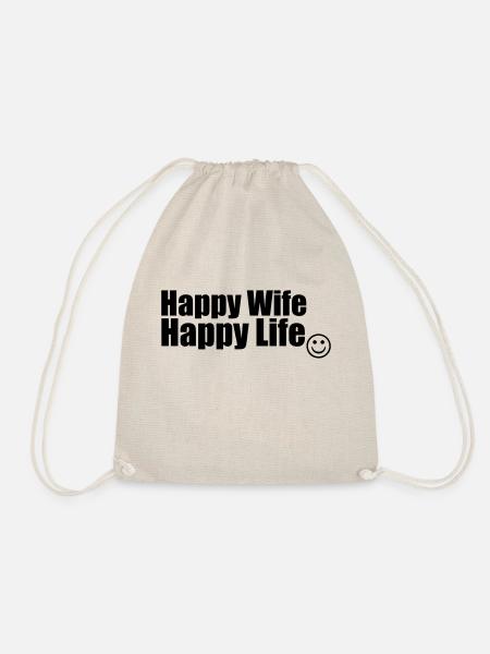Happy Wife, Happy Life - Drawstring Bag - nature