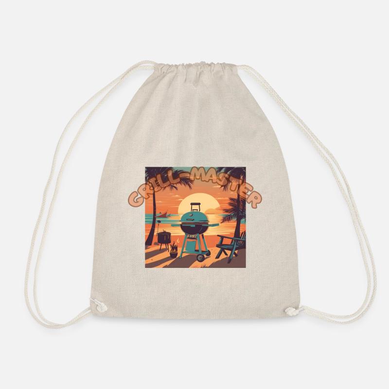 Barbecue Summer Beach Palm Trees - Drawstring Bag - nature