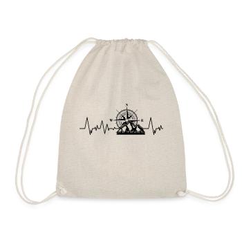 Hiking compass heartbeat mountains ekg gift - Drawstring Bag - nature - Front
