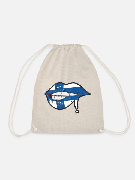 Finnland Flagge Lippen Suomen Lippu - Turnbeutel - Natur