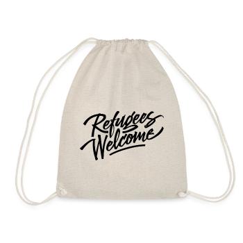 refugees welcome black - Drawstring Bag - nature - Front