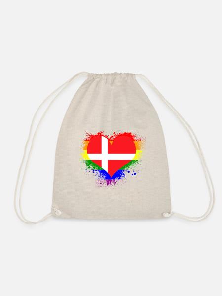 Regenbogen Flagge Herz Dänemark GayPride - Turnbeutel - Natur