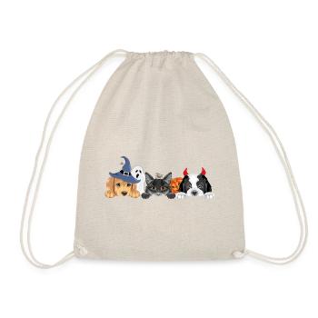 Funny puppies and black cat in fancy accessories - Drawstring Bag - nature - Front
