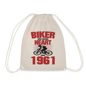Cyclist with a beating heart born in 1961 - Drawstring Bag - nature - Front