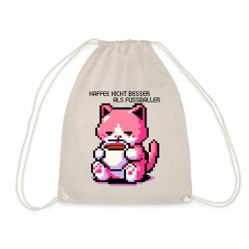 WITZIGE KAFFEE KATZE RETRO GAMING PIXELART - Turnbeutel - Natur - Vorne