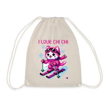 WITZIGE SKI KATZE AUF SCHNEE PISTE RETRO PIXELART - Turnbeutel - Natur - Vorne
