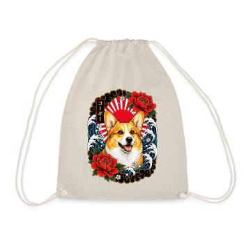 Welsh Corgi im japanischen Irezumi Stil - Turnbeutel - Natur - Vorne
