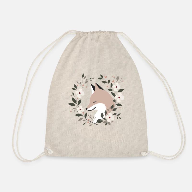 Fox with flowers - Drawstring Bag - nature