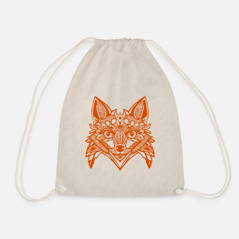 Smiling Fox Mandala - Orange Illustration - Drawstring Bag - nature