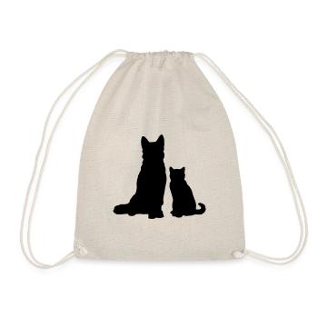 Dog with cat / dog with cat / chien avec chat - Drawstring Bag - nature - Front