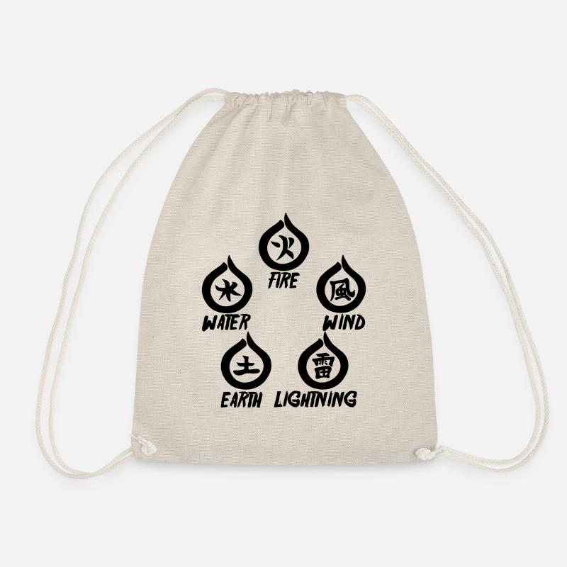 Japanese Kanji Symbols Fire, Air, Lightning, Eart. - Drawstring Bag - nature
