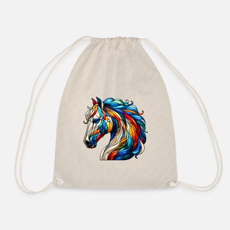 Horse Abstract Stained Glass Geometric - Drawstring Bag - nature