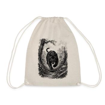 Wilder schwarzer Panther in Natur im Zeichenstil - Drawstring Bag - nature - Front