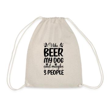 I like beer my dog and maybe 3 people - Drawstring Bag - nature - Front