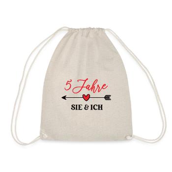 5ter Hochzeitstag 5 Jahre Ehe Hölzerne Hochzeit - Turnbeutel - Natur - Vorne