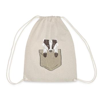 Lustiger Dachs in Brusttasche Used Look - Turnbeutel - Natur - Vorne