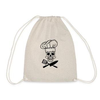 Chef Skull Mustache Chef Hat Logo - Drawstring Bag - nature - Front