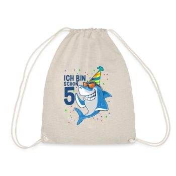 5. Geburtstag Hai - Turnbeutel - Natur - Vorne