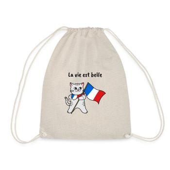 La vie est belle French cat - Drawstring Bag - nature - Front