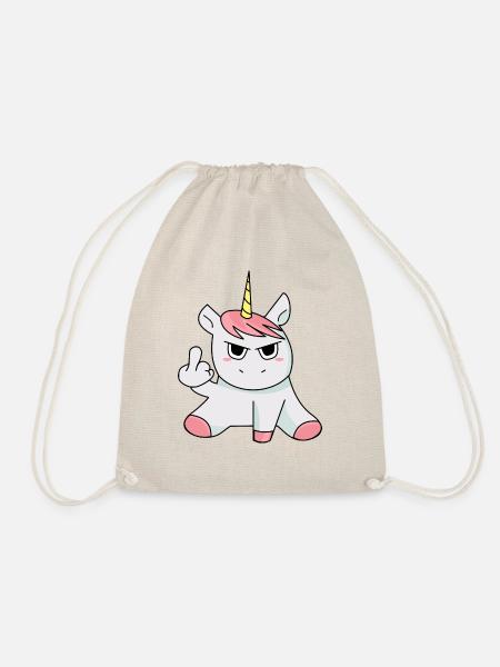 Einhorn Unicorn Mittelfinger lustige Geschenkidee - Turnbeutel - Natur