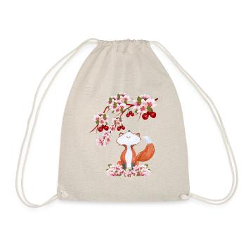Sakura Kawaii Fox among Cherry Blossoms Japan - Drawstring Bag - nature - Front